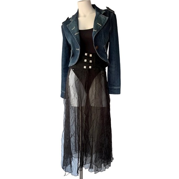 French Designer Biche de Bère vintage tiered/crinkled/pliseé sheer maxi skirt - Picture 5 of 15